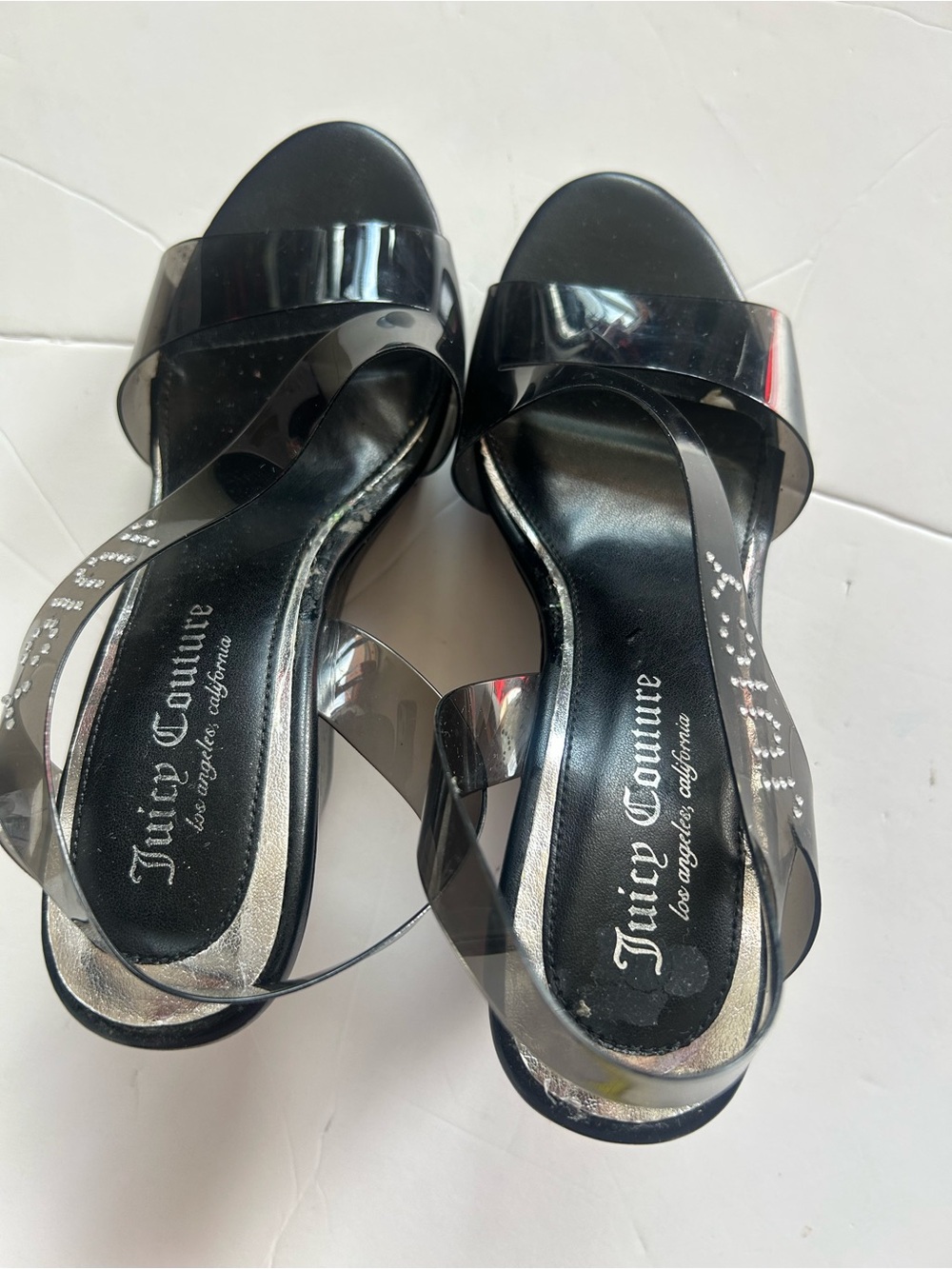 Juicy Couture Black Slide Sandals with Clear Straps